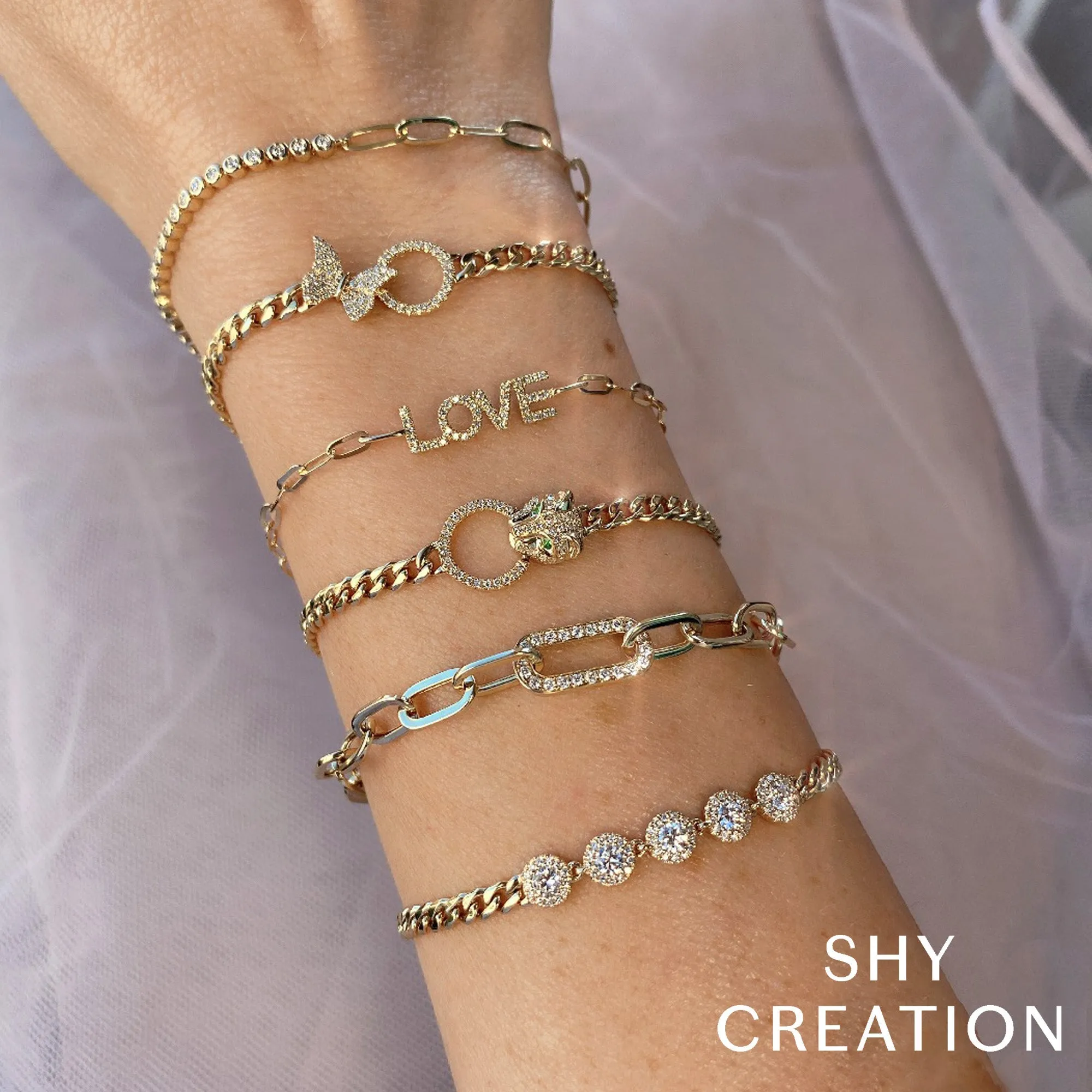0.12CT DIAMOND "LOVE" PAPER CLIP LINK BRACELET
