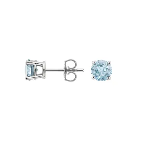 10k White Gold Plated 4 Ct Round Created Aquamarine Stud Earrings