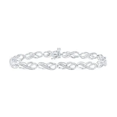 10k White Gold Womens Round Diamond Infinity Bracelet 0.25Cttw