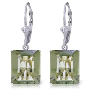 13 Carat 14K Solid White Gold Leverback Earrings Green Amethyst
