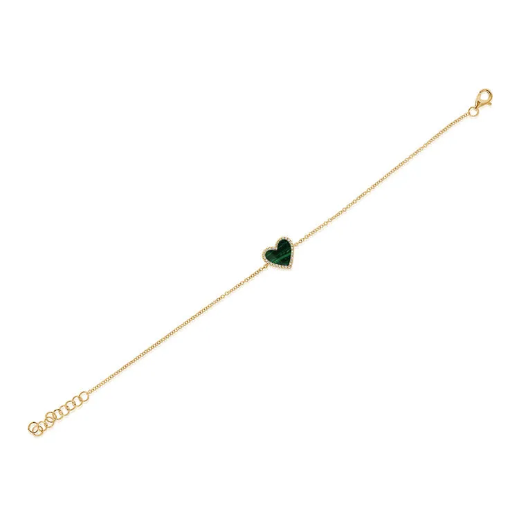 14k Gold & Malachite Heart Bracelet - 0.08ct