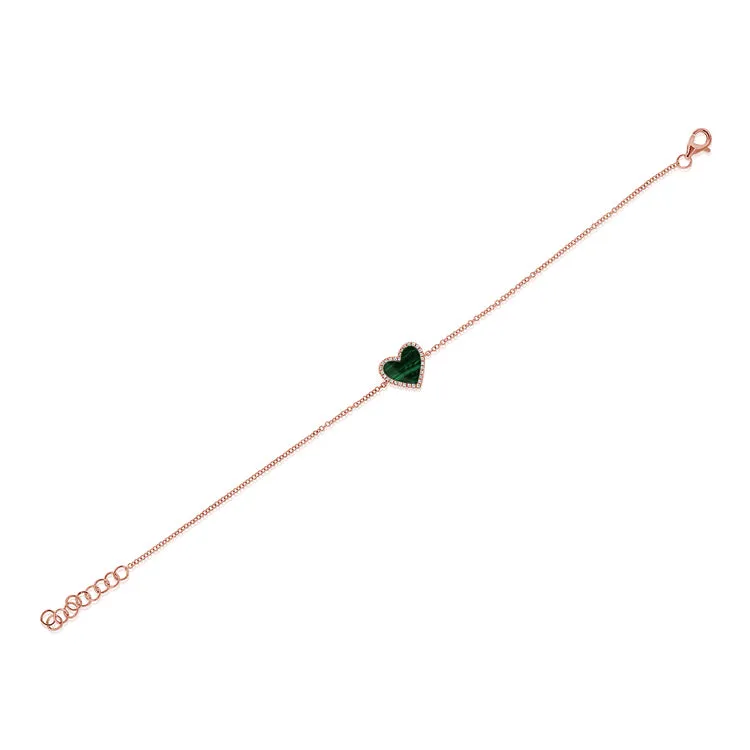 14k Gold & Malachite Heart Bracelet - 0.08ct