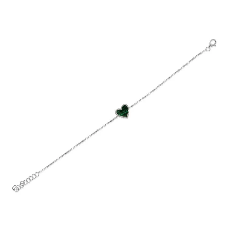 14k Gold & Malachite Heart Bracelet - 0.08ct