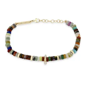 14k Gold & Mixed Gemstone Heishi Bead Bracelet with 2 Prong Diamonds