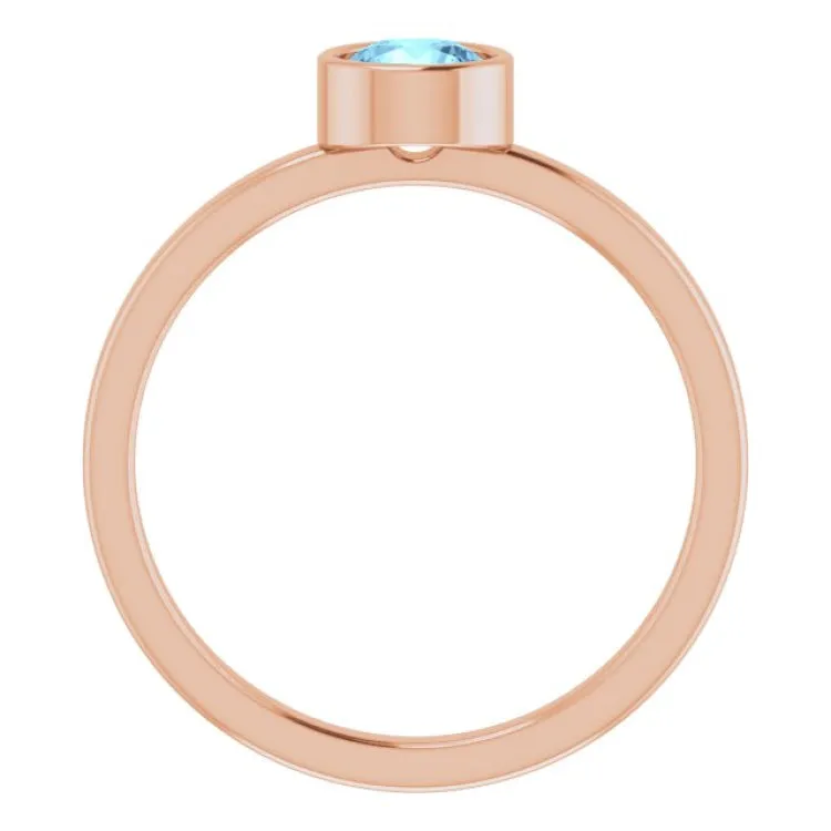 14K Rose 5 mm Natural Aquamarine Ring