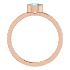14K Rose 5 mm Natural Aquamarine Ring
