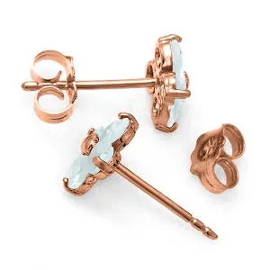 14K Solid Rose Gold Stud Earrings Natural Aquamarines Jewelry
