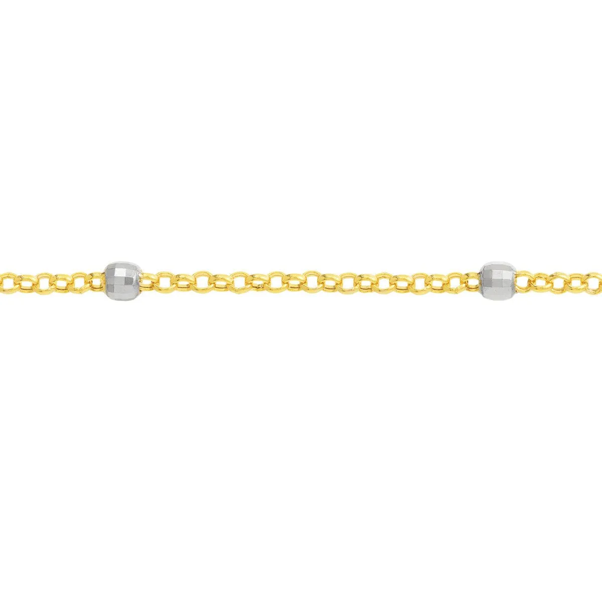 14K Two-Tone Gold 3.00mm Disco Bead Rolo Chain Anklet