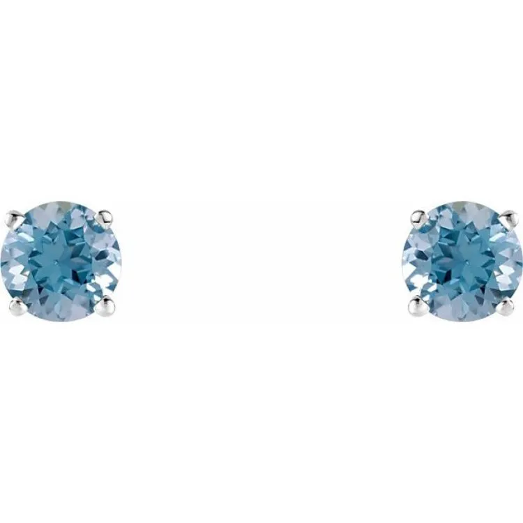 14K White 5 mm Natural Aquamarine Stud Earrings with Friction Post