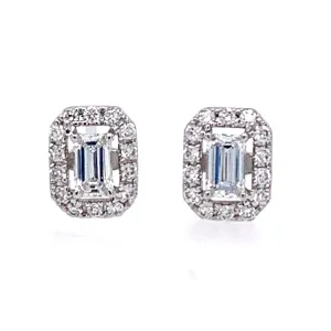 14K White Gold Diamond Halo Earrings