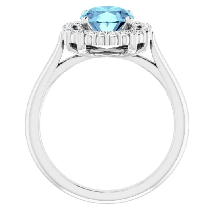 14K White Natural Aquamarine & 1/6 CTW Natural Diamond Ring