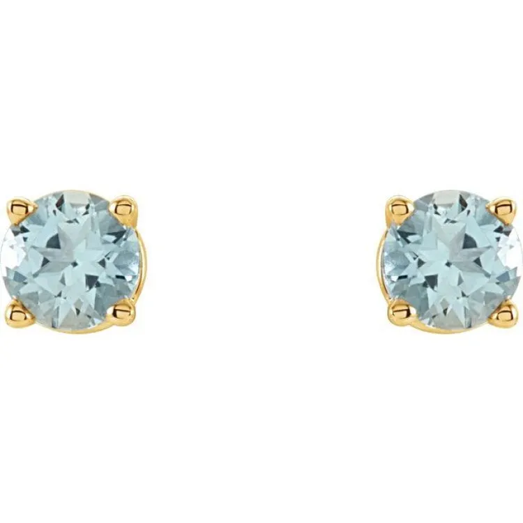 14K Yellow 4 mm Natural Aquamarine Stud Earrings with Friction Post