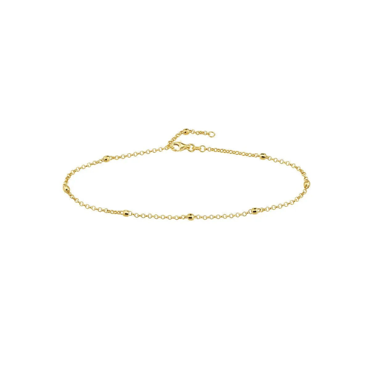 14K Yellow Gold 3.00mm Disco Bead Rolo Chain Anklet