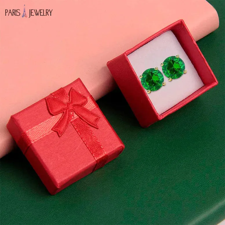14k Yellow Gold Created Emerald Round Stud Earrings 4mm
