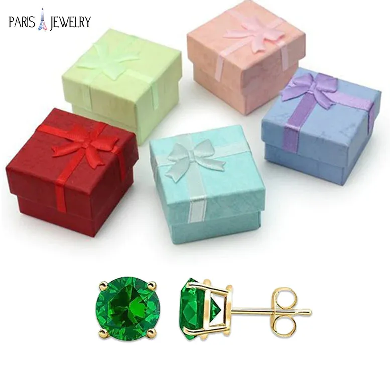 14k Yellow Gold Created Emerald Round Stud Earrings 4mm