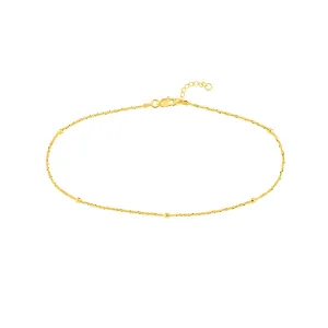 14K Yellow Gold D/C Beads on Axis Chain Adjustable Anklet