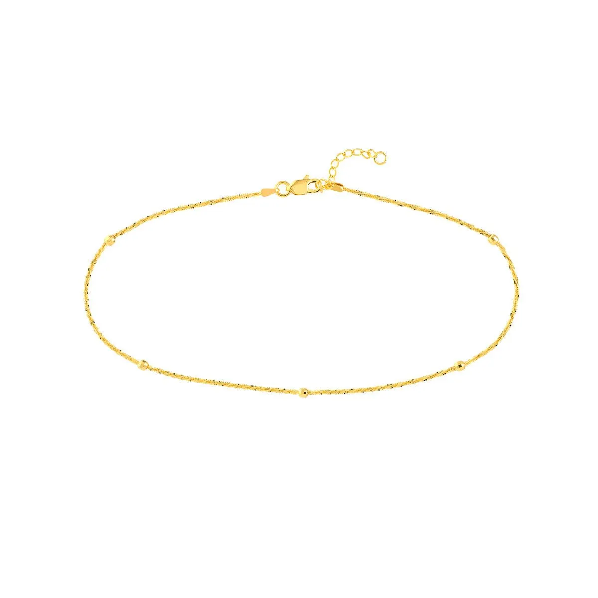 14K Yellow Gold D/C Beads on Axis Chain Adjustable Anklet