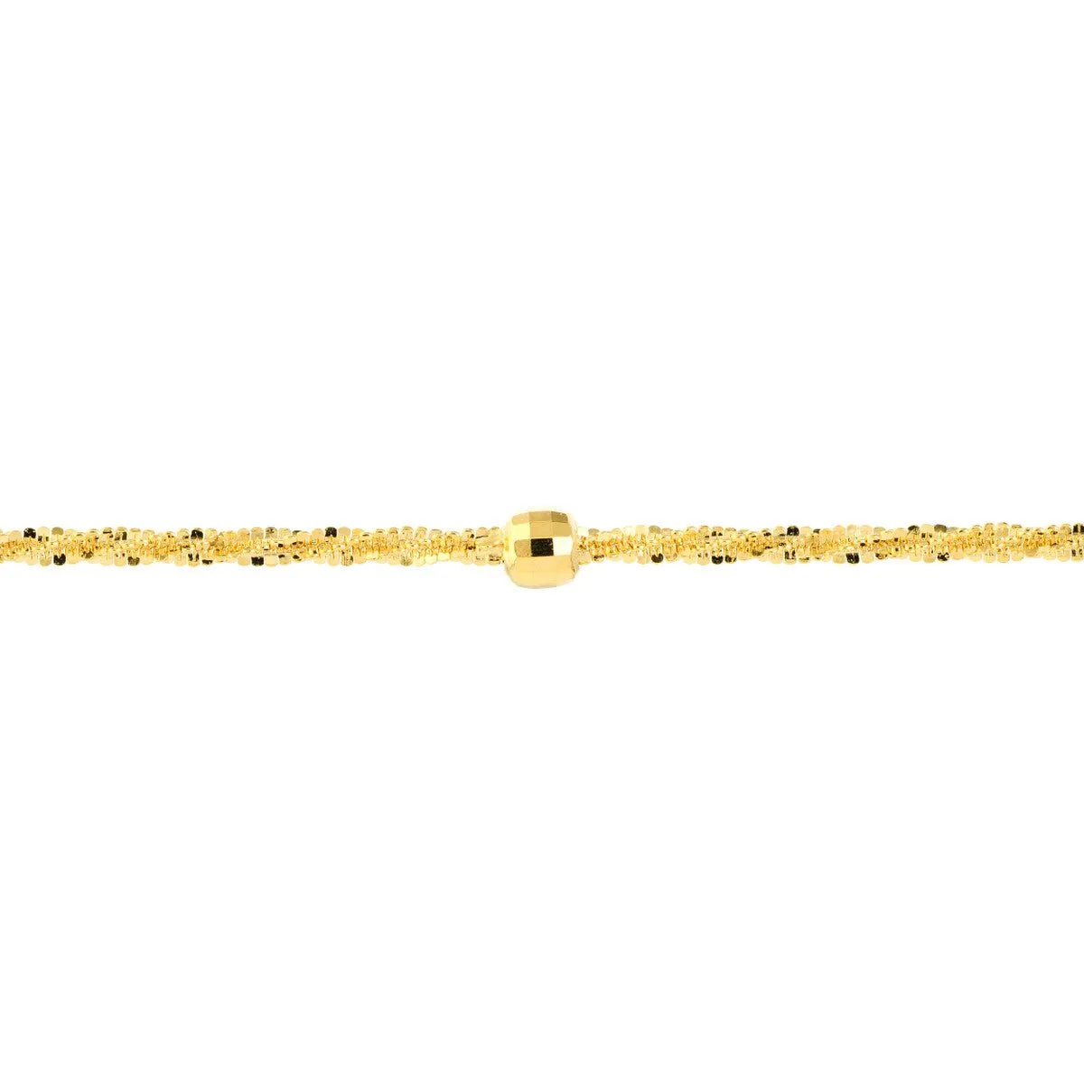 14K Yellow Gold D/C Beads on Axis Chain Adjustable Anklet