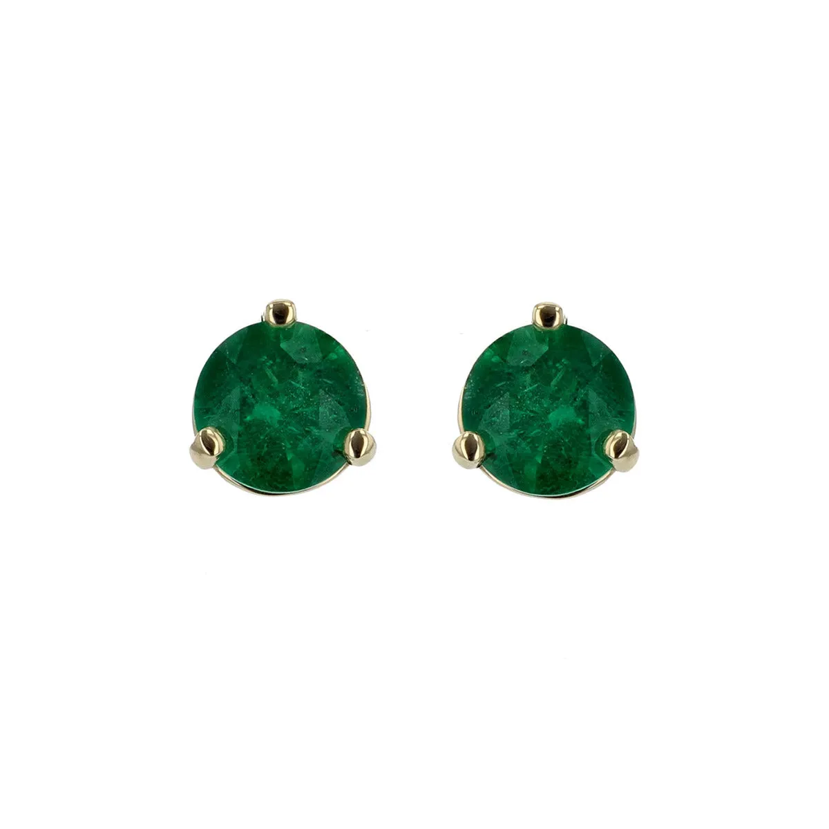 14K Yellow Gold Emerald Stud Earrings