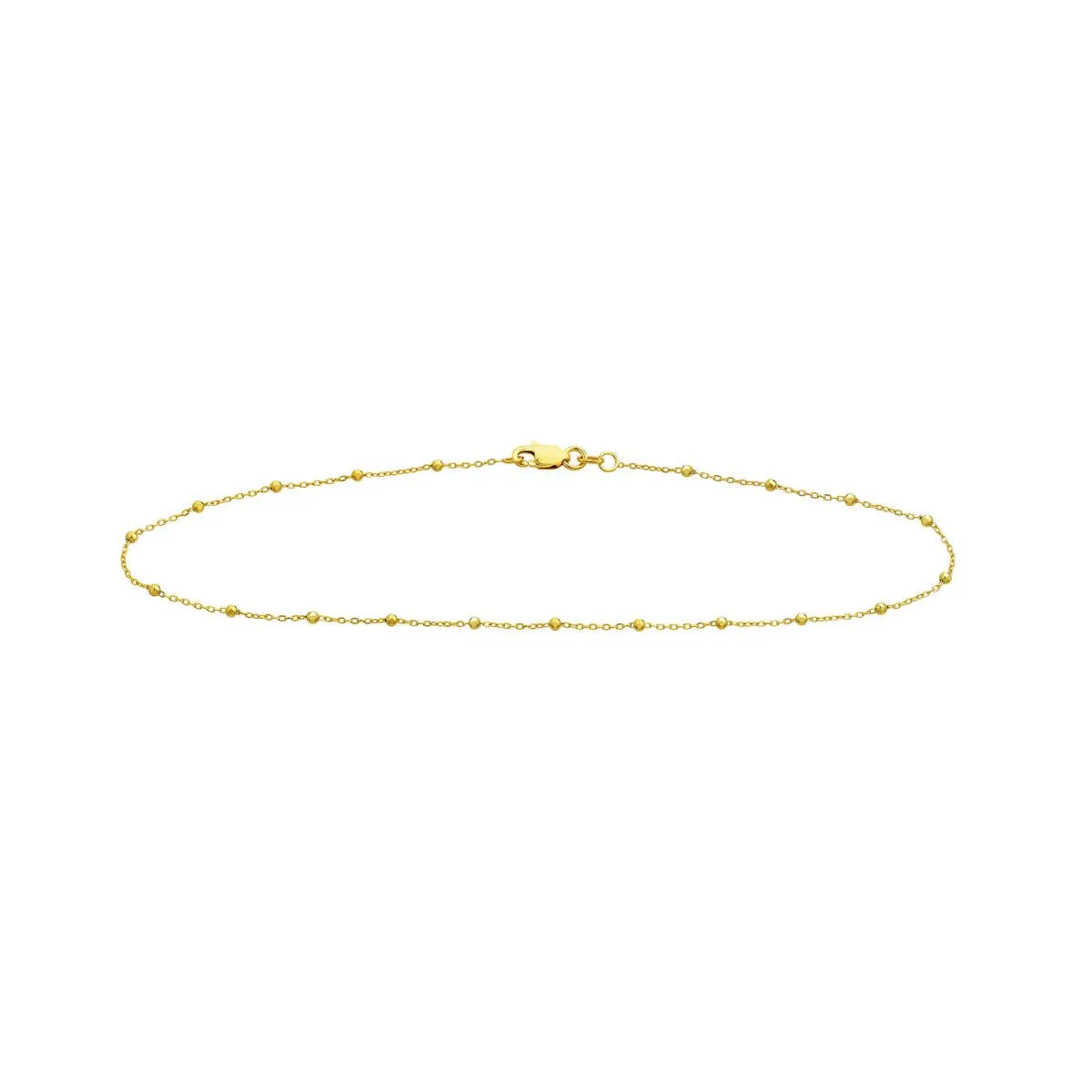 14K Yellow Gold Faceted Bead Saturn Chain with Lobster Lock Anklet