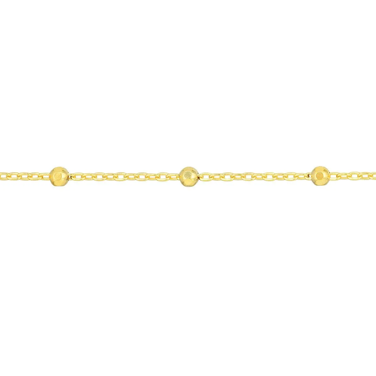 14K Yellow Gold Faceted Bead Saturn Chain with Lobster Lock Anklet