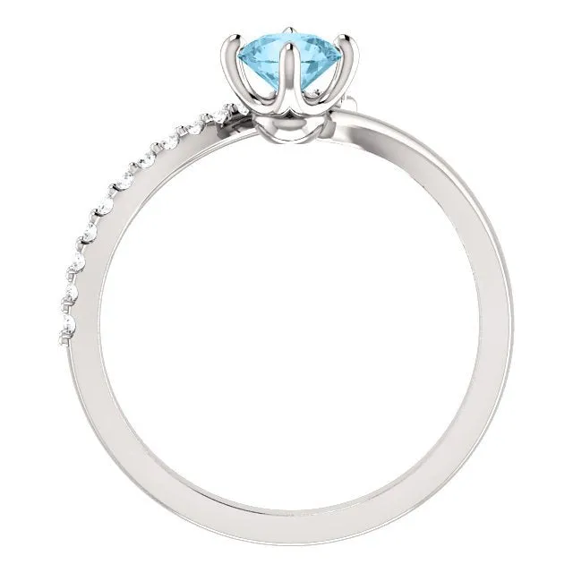 14KT GOLD 0.40 CT AQUAMARINE & 0.10 CTW DIAMOND BYPASS RING