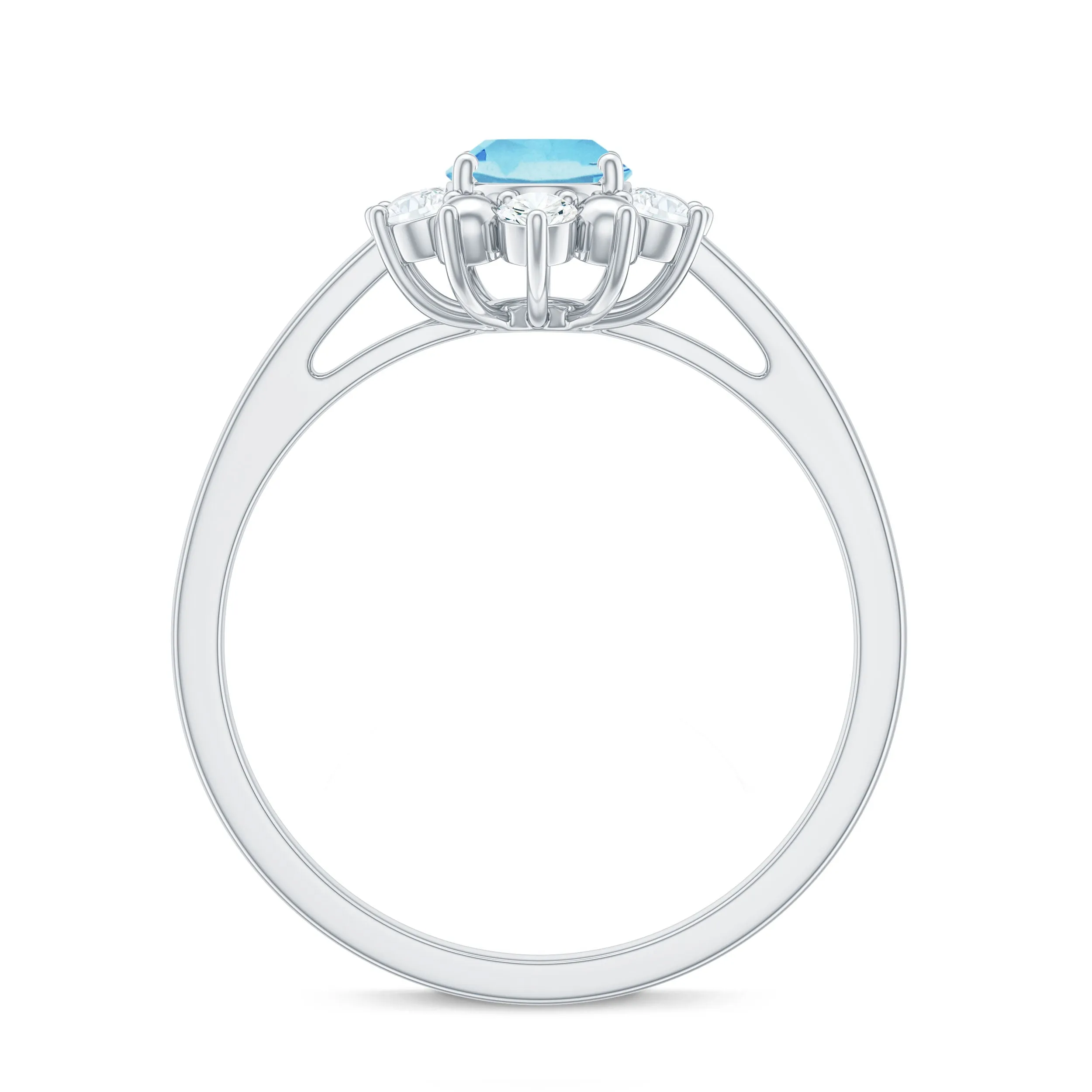1.50 CT Oval Cut Aquamarine Floral Ring with Diamond Halo