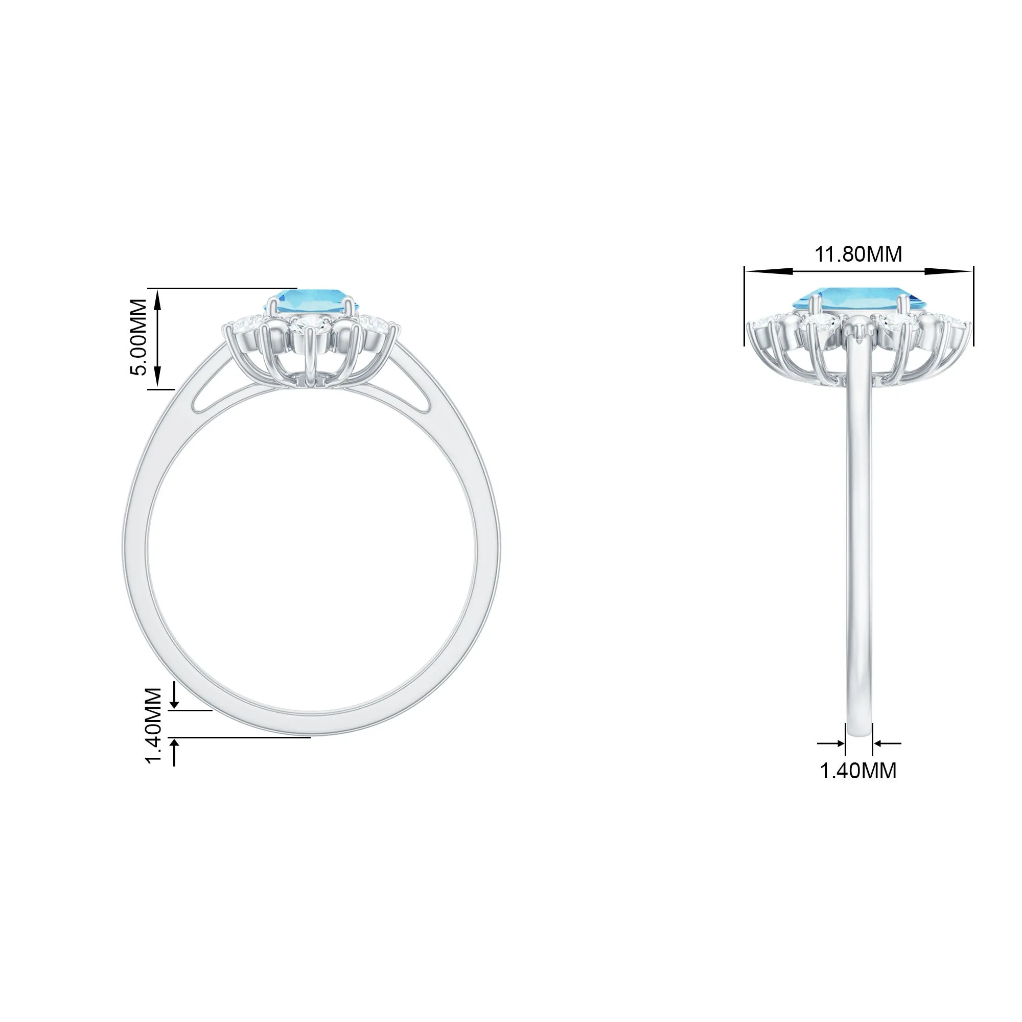 1.50 CT Oval Cut Aquamarine Floral Ring with Diamond Halo