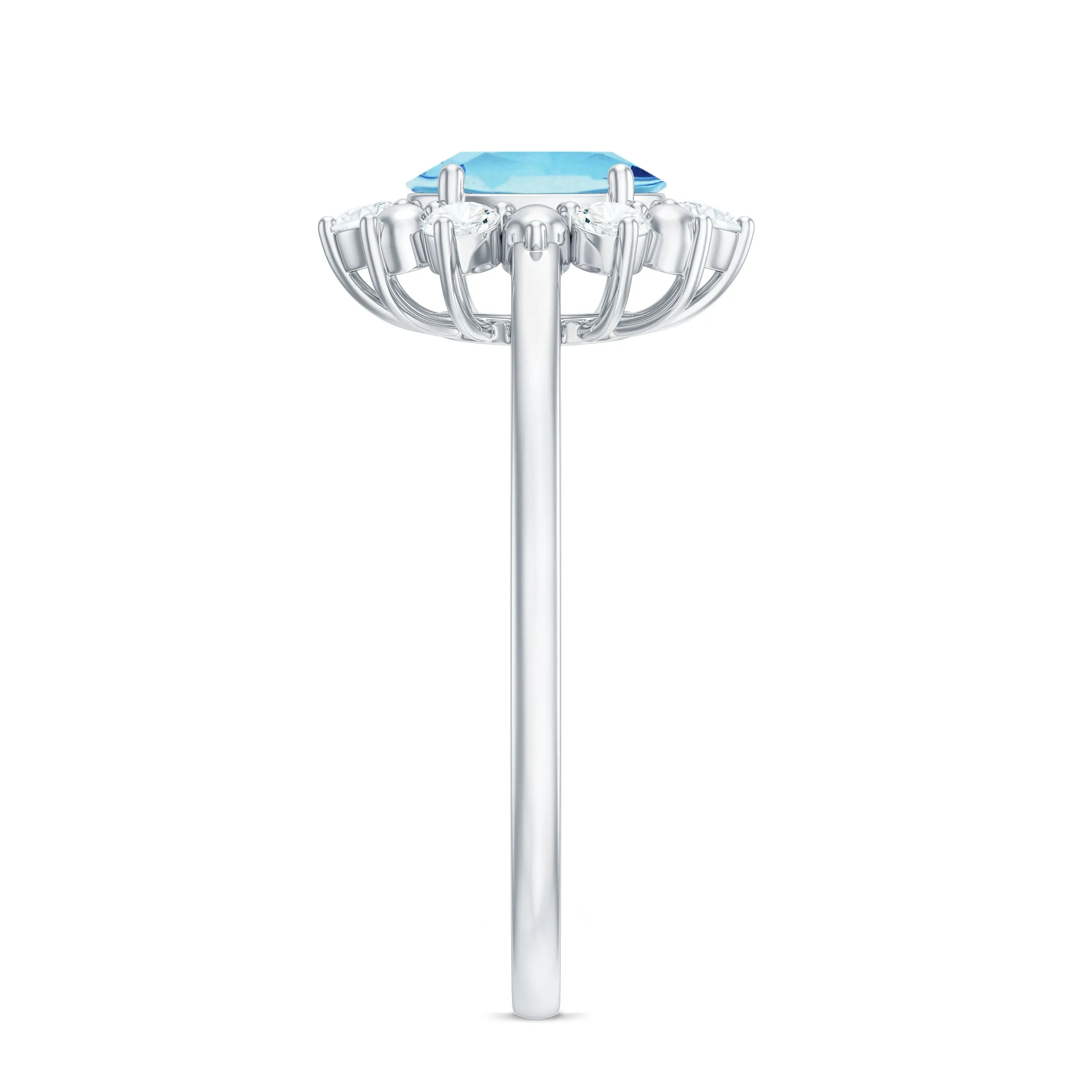 1.50 CT Oval Cut Aquamarine Floral Ring with Diamond Halo
