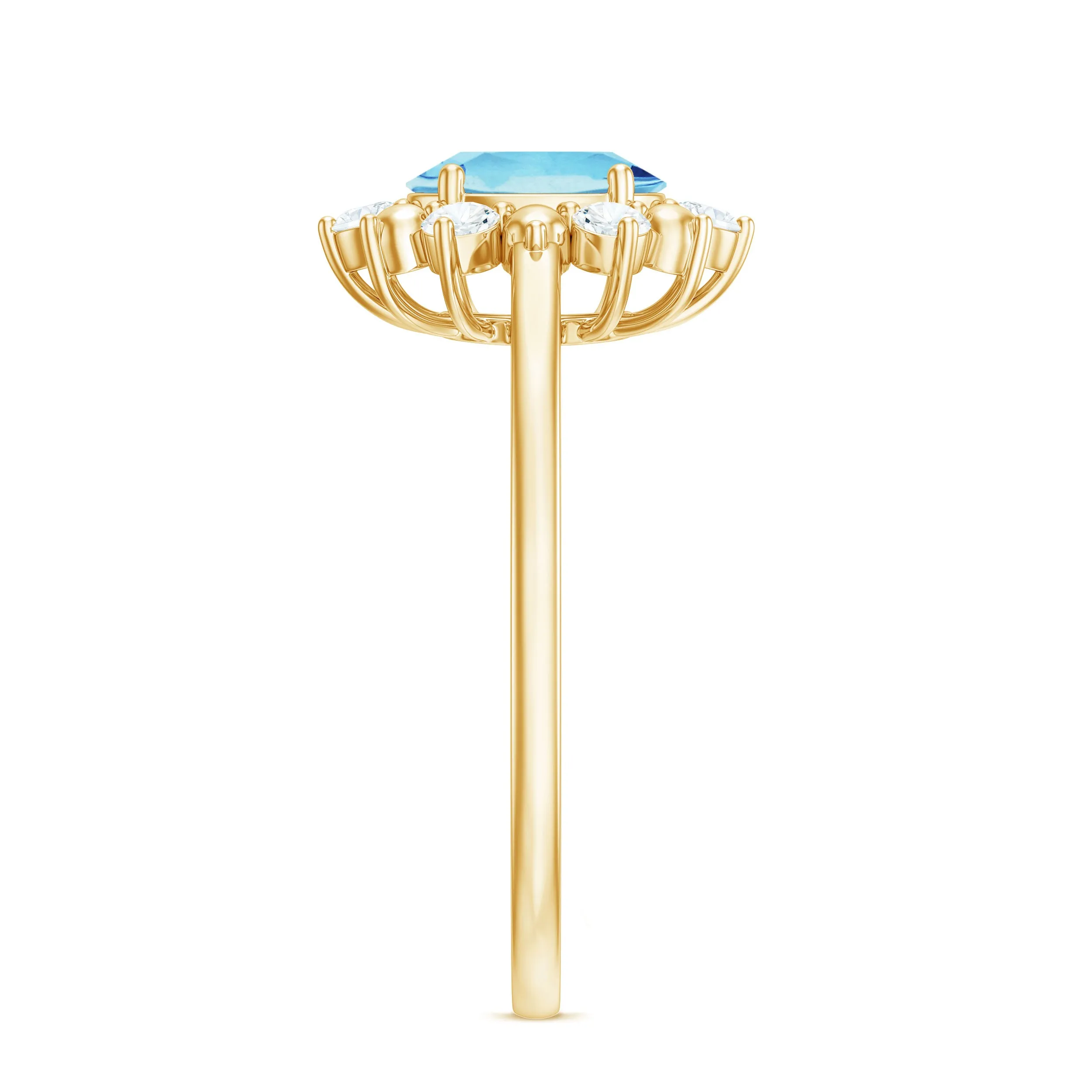 1.50 CT Oval Cut Aquamarine Floral Ring with Diamond Halo