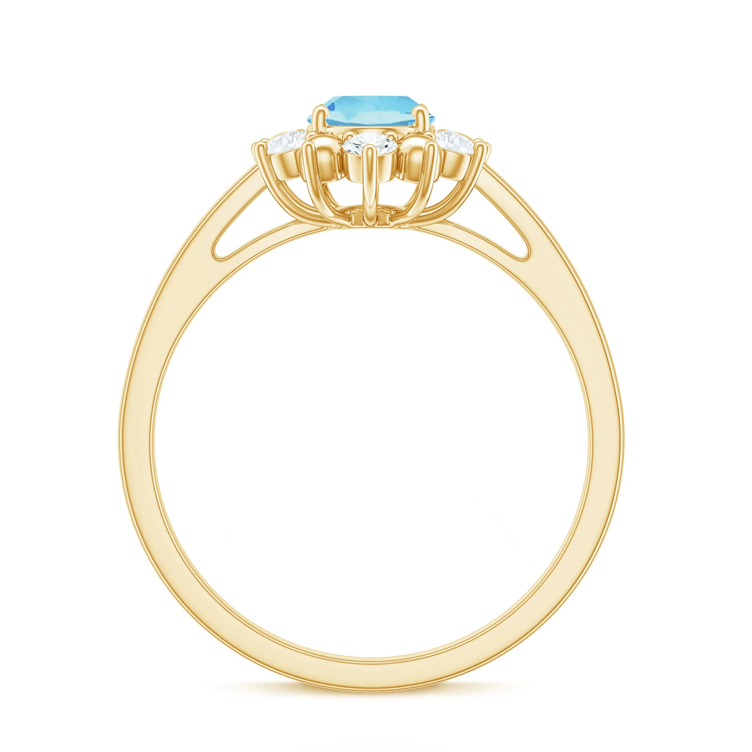 1.50 CT Oval Cut Aquamarine Floral Ring with Diamond Halo