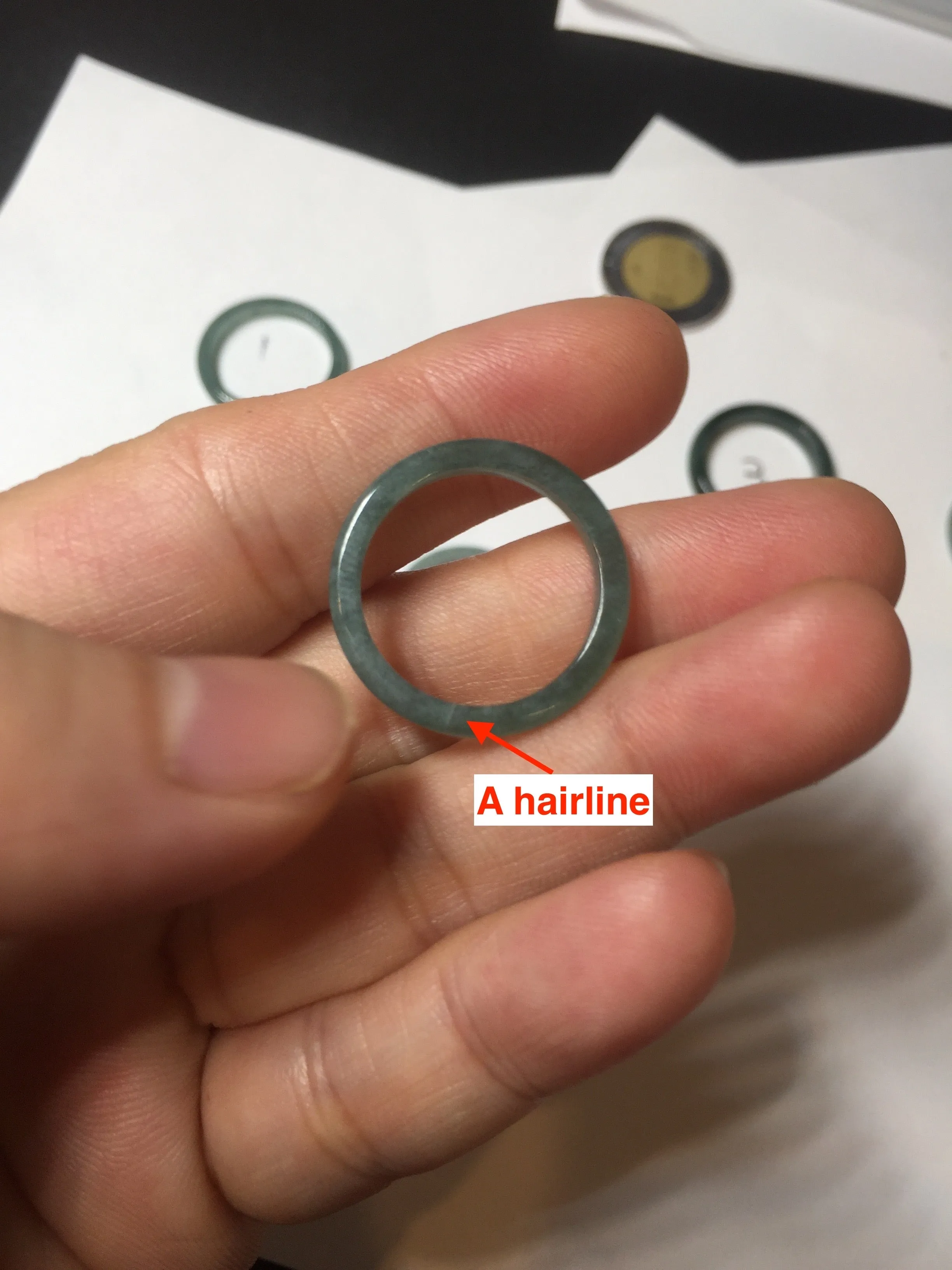 17.1mm 6 3/4 100% natural type A icy watery green/blue icy watery Guatemala jadeite jade band ring group BP80
