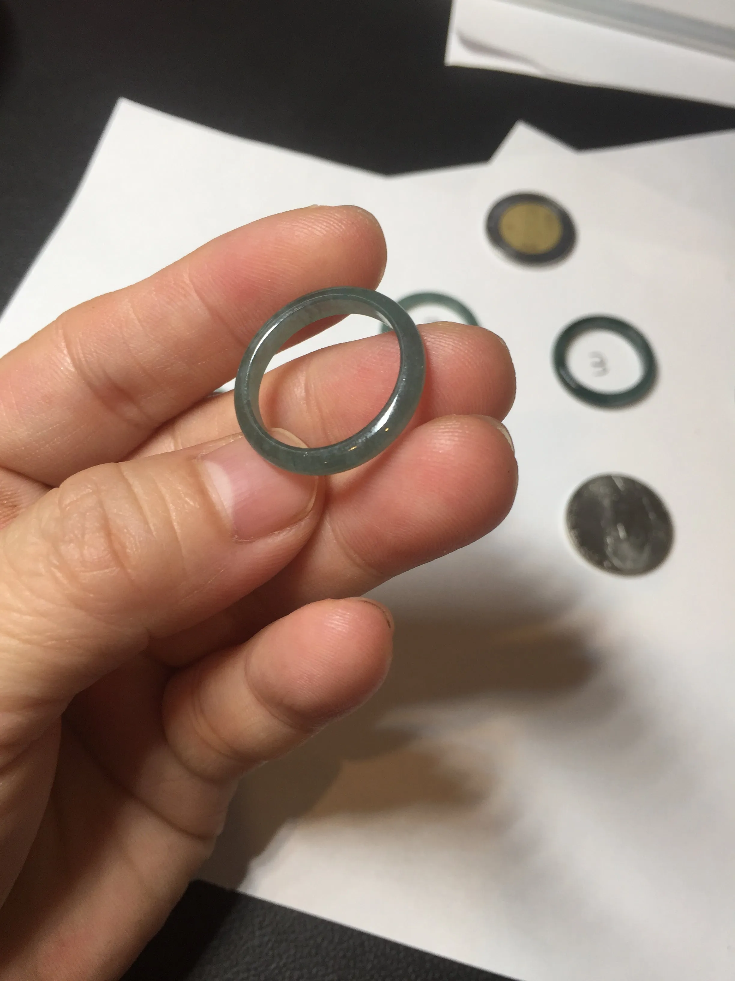 17.1mm 6 3/4 100% natural type A icy watery green/blue icy watery Guatemala jadeite jade band ring group BP80