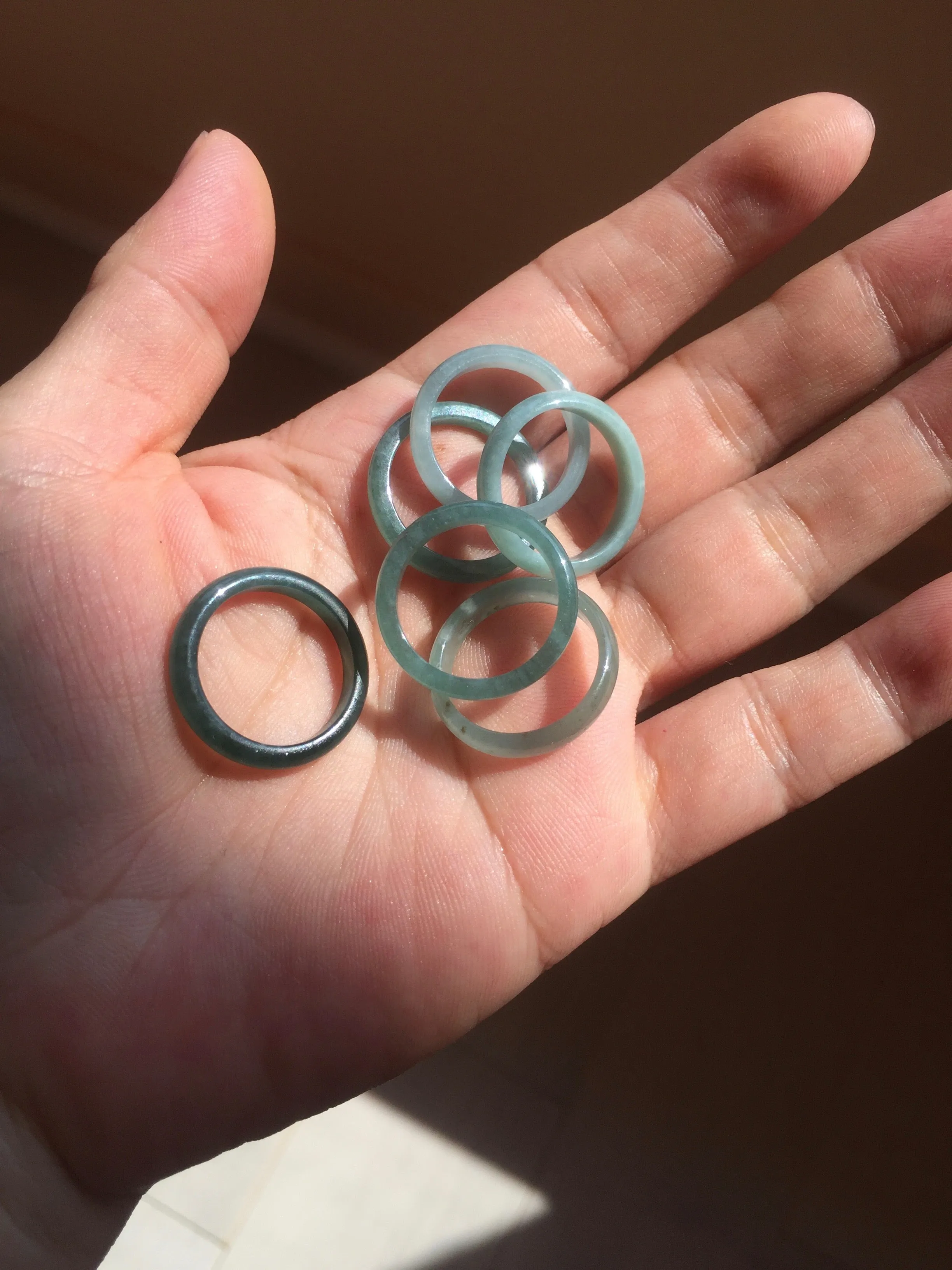 17.1mm 6 3/4 100% natural type A icy watery green/blue icy watery Guatemala jadeite jade band ring group BP80