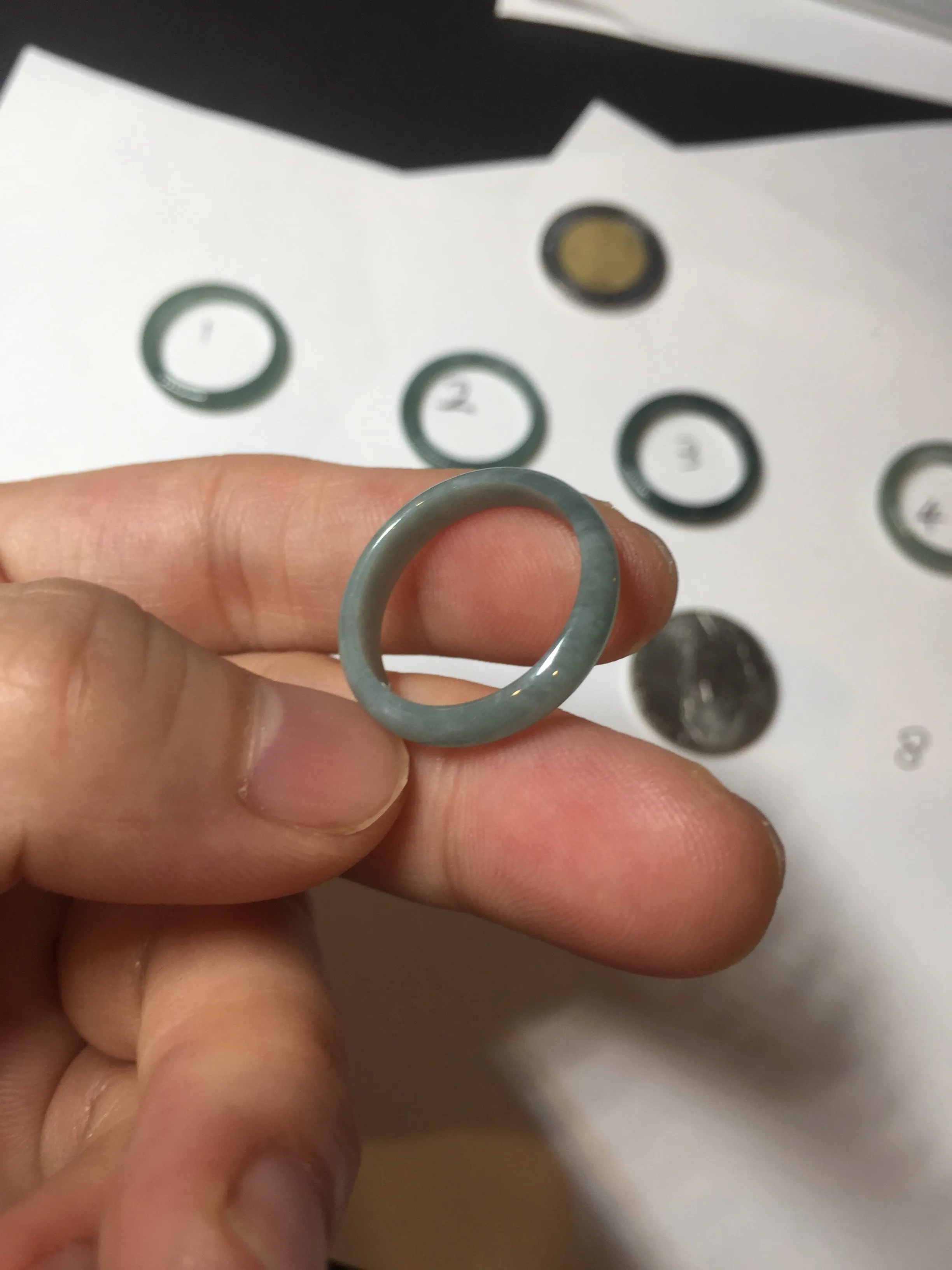17.1mm 6 3/4 100% natural type A icy watery green/blue icy watery Guatemala jadeite jade band ring group BP80