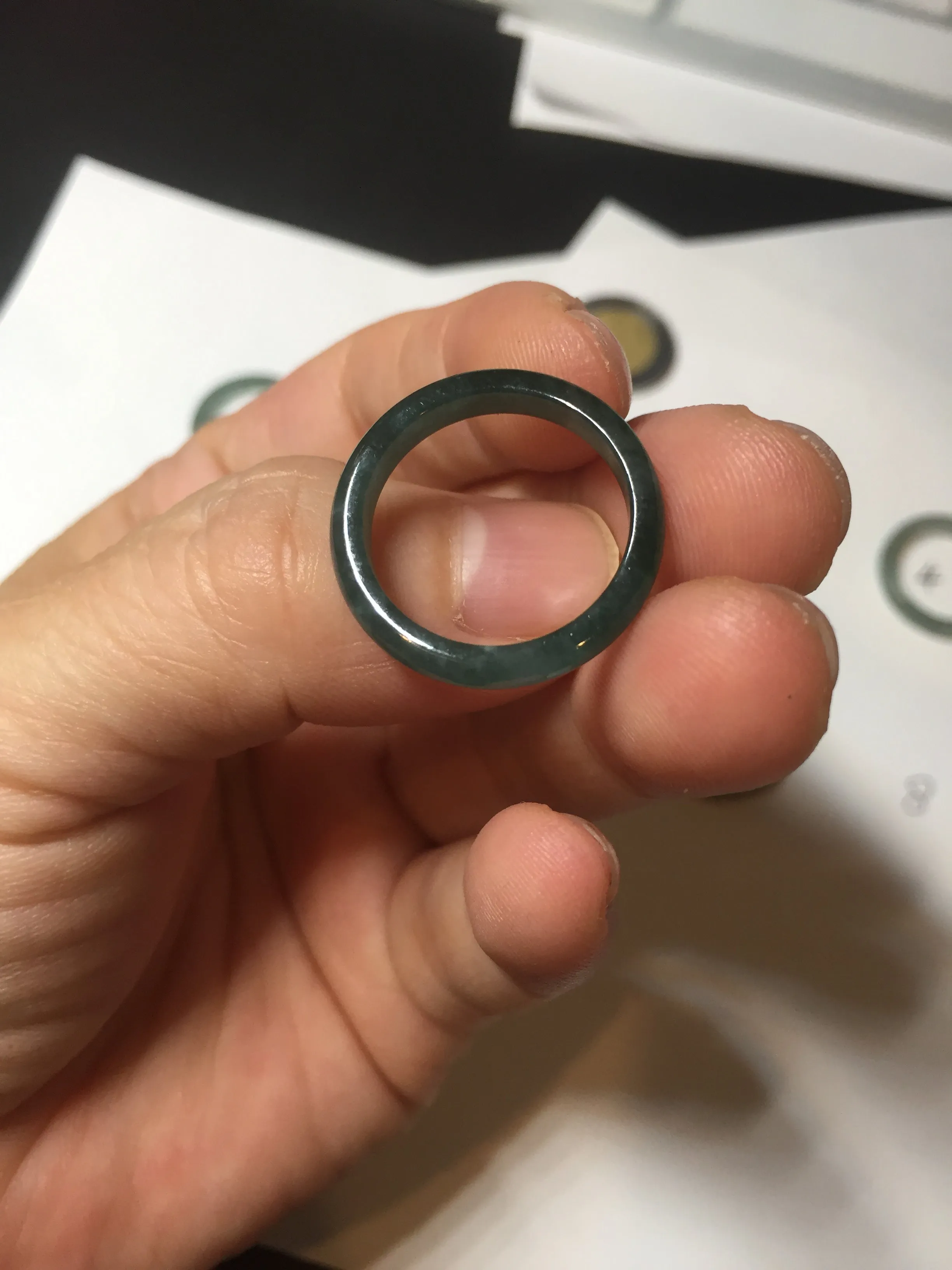 17.1mm 6 3/4 100% natural type A icy watery green/blue icy watery Guatemala jadeite jade band ring group BP80