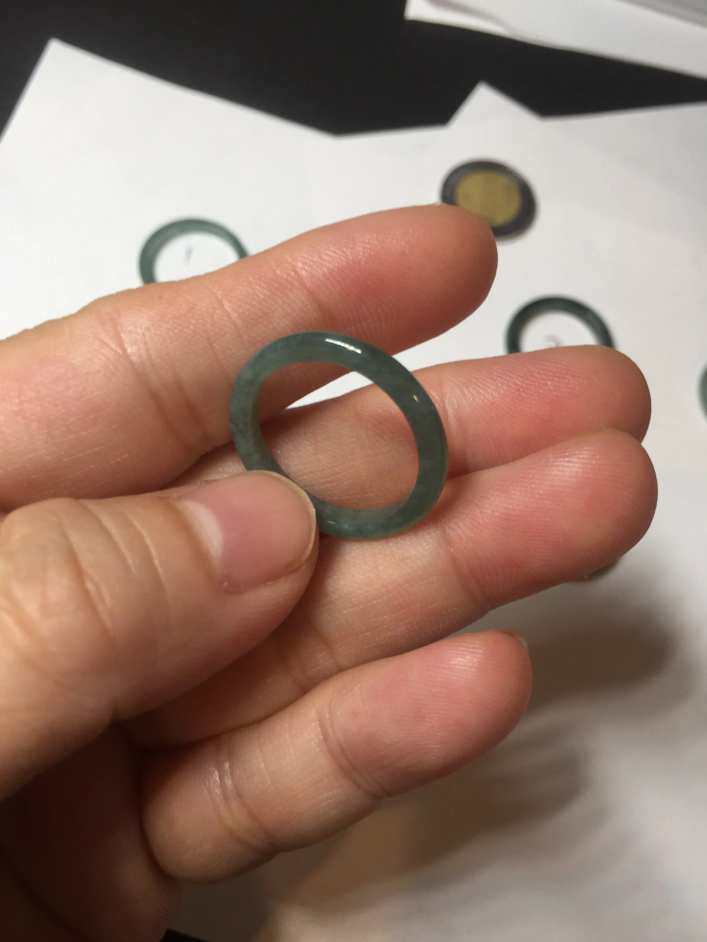 17.1mm 6 3/4 100% natural type A icy watery green/blue icy watery Guatemala jadeite jade band ring group BP80