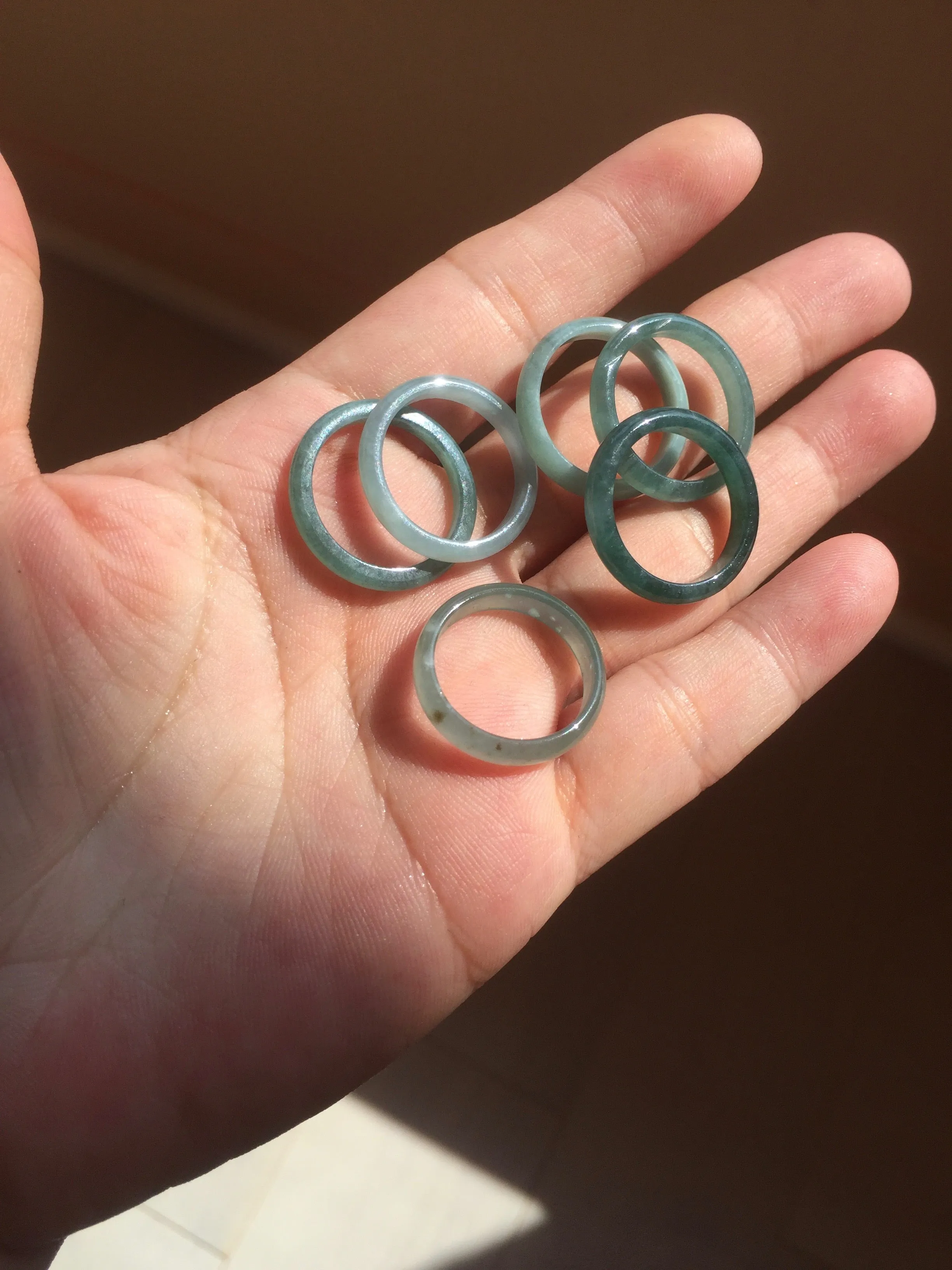 17.1mm 6 3/4 100% natural type A icy watery green/blue icy watery Guatemala jadeite jade band ring group BP80