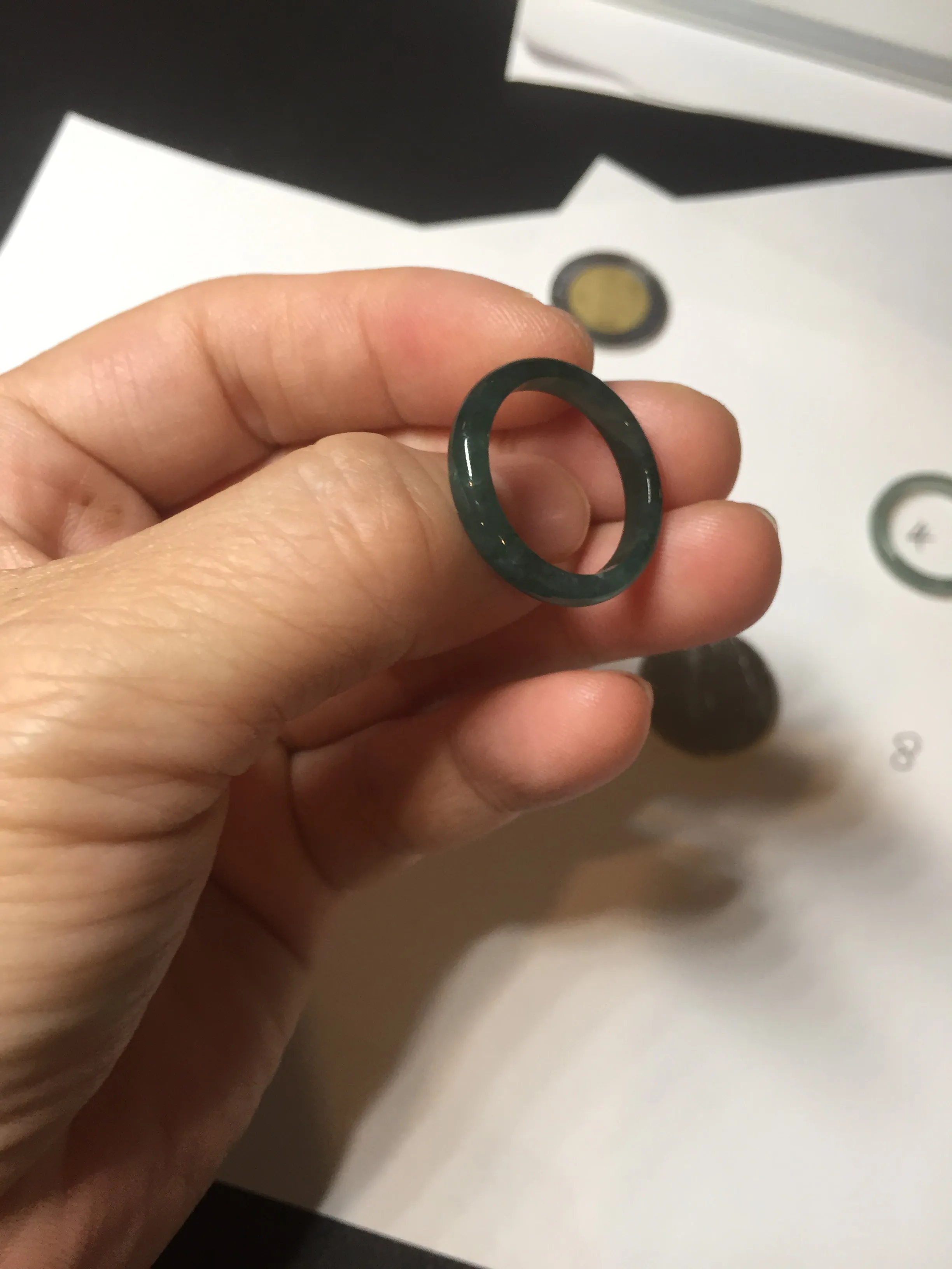 17.1mm 6 3/4 100% natural type A icy watery green/blue icy watery Guatemala jadeite jade band ring group BP80