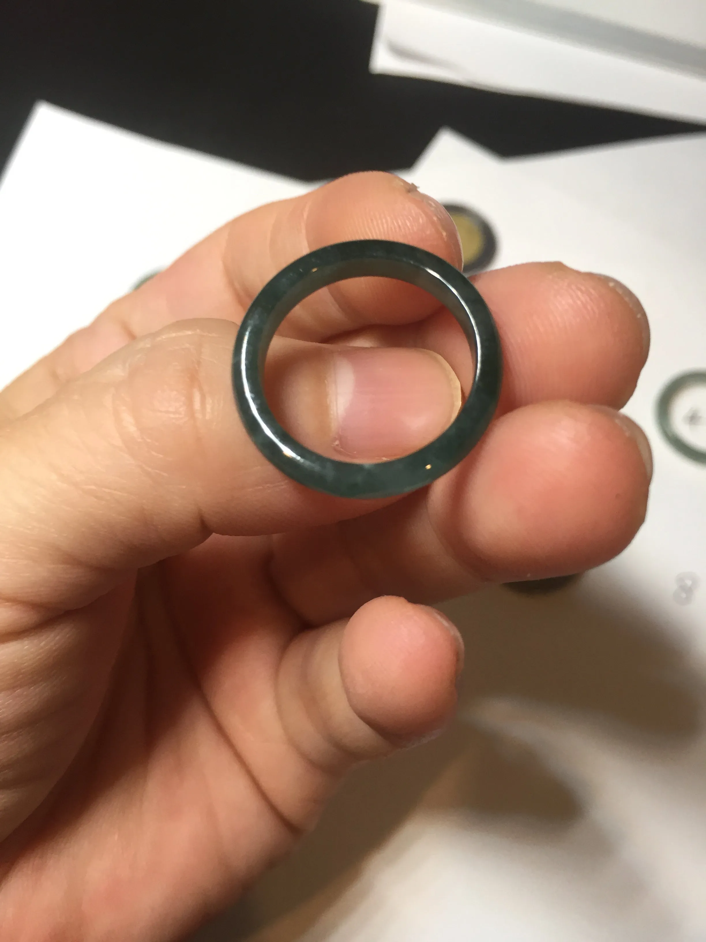 17.1mm 6 3/4 100% natural type A icy watery green/blue icy watery Guatemala jadeite jade band ring group BP80