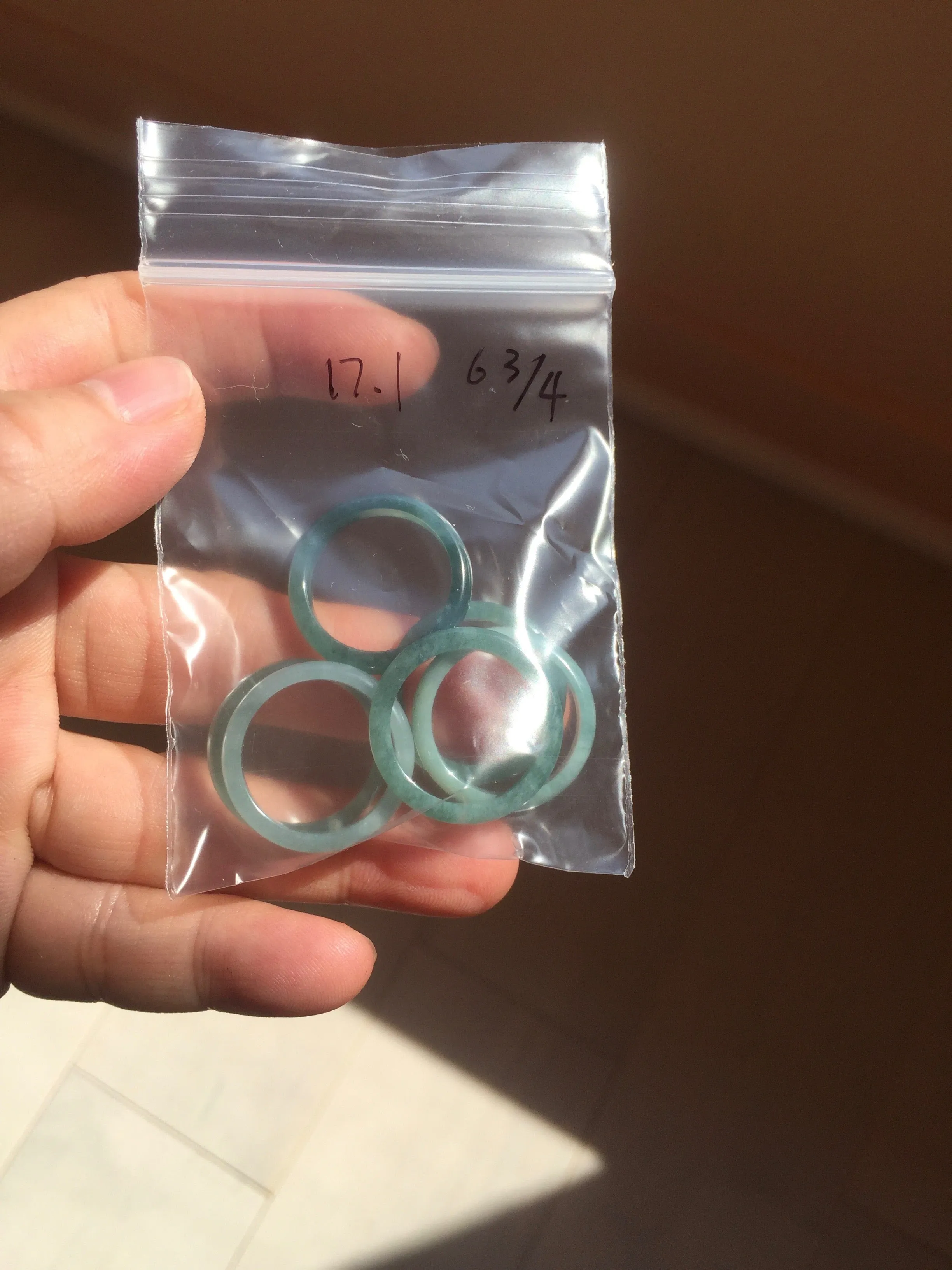 17.1mm 6 3/4 100% natural type A icy watery green/blue icy watery Guatemala jadeite jade band ring group BP80