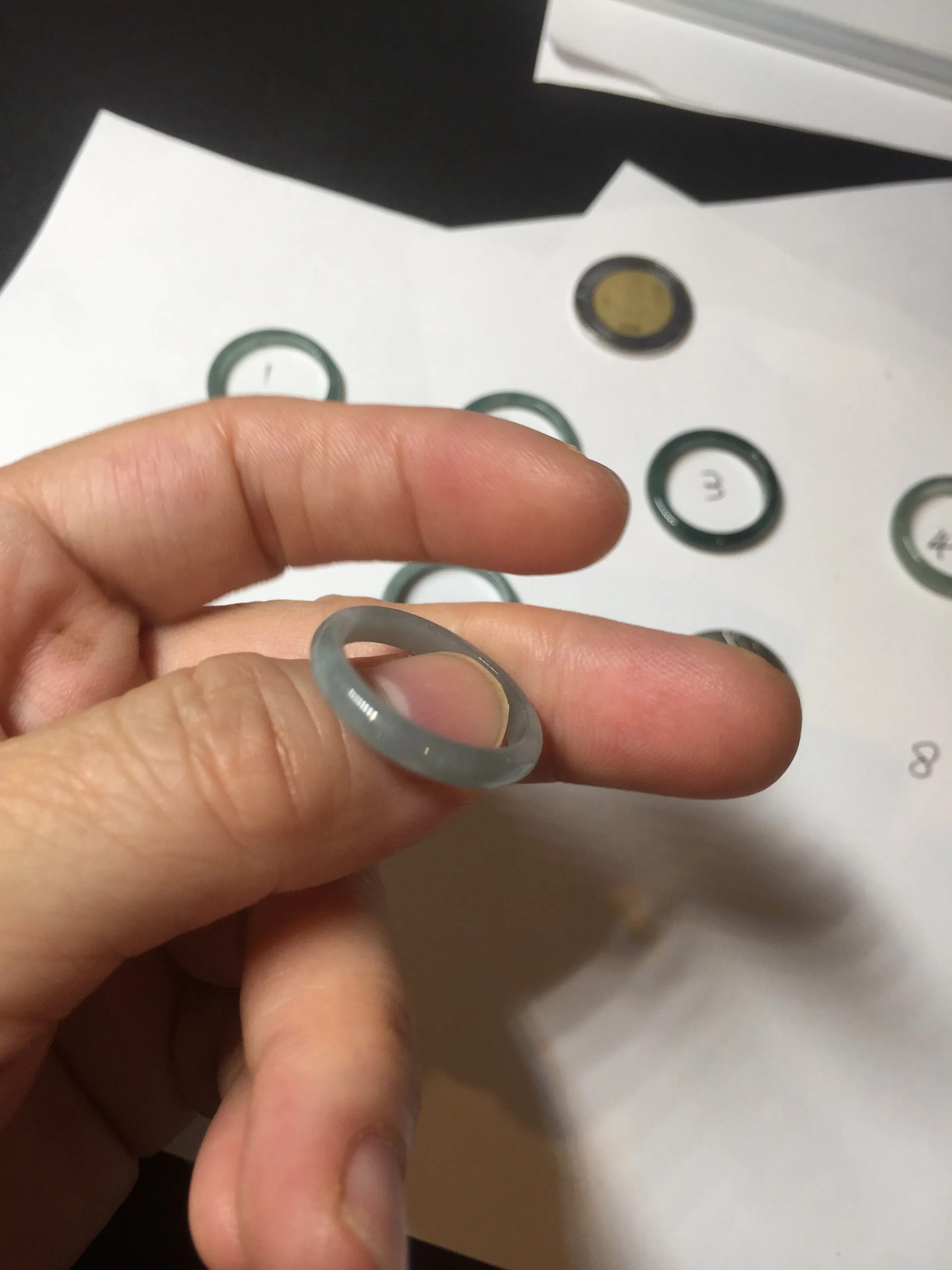 17.1mm 6 3/4 100% natural type A icy watery green/blue icy watery Guatemala jadeite jade band ring group BP80
