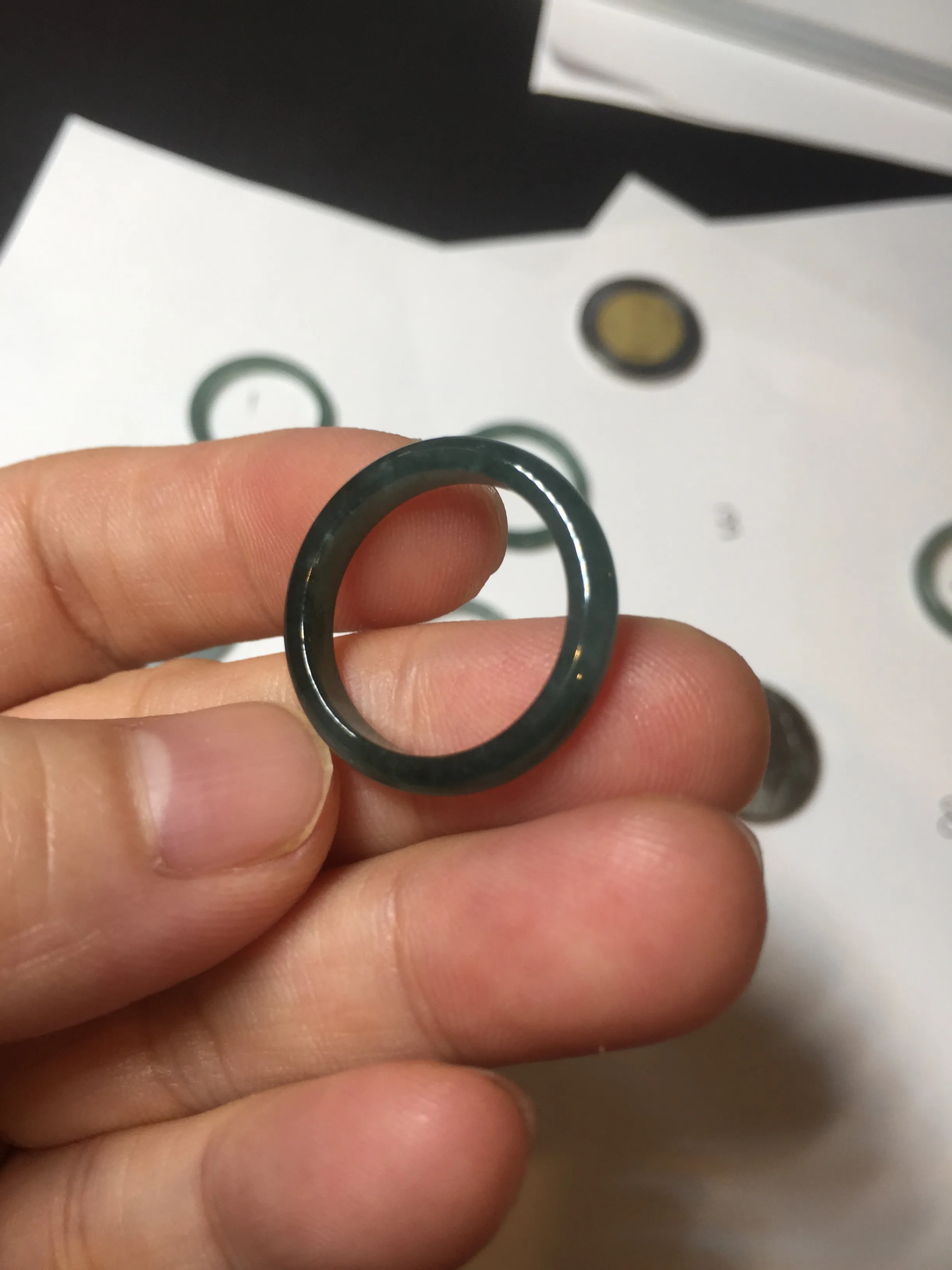 17.1mm 6 3/4 100% natural type A icy watery green/blue icy watery Guatemala jadeite jade band ring group BP80