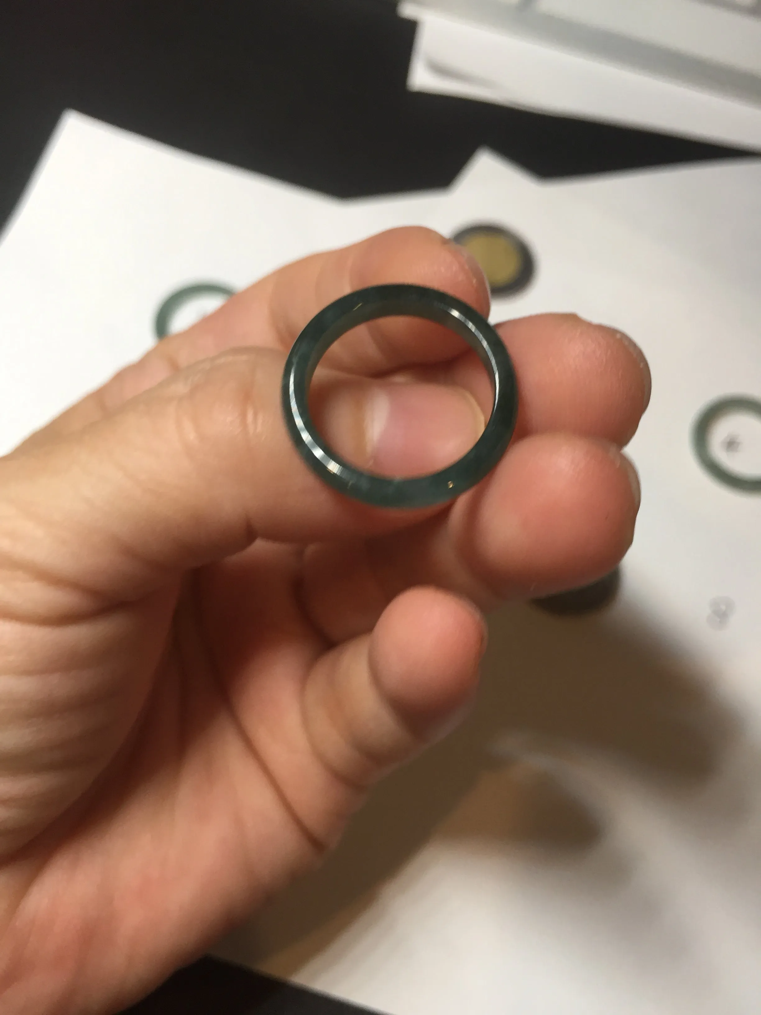 17.1mm 6 3/4 100% natural type A icy watery green/blue icy watery Guatemala jadeite jade band ring group BP80