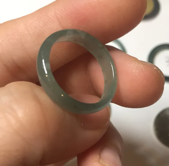 17.1mm 6 3/4 100% natural type A icy watery green/blue icy watery Guatemala jadeite jade band ring group BP80