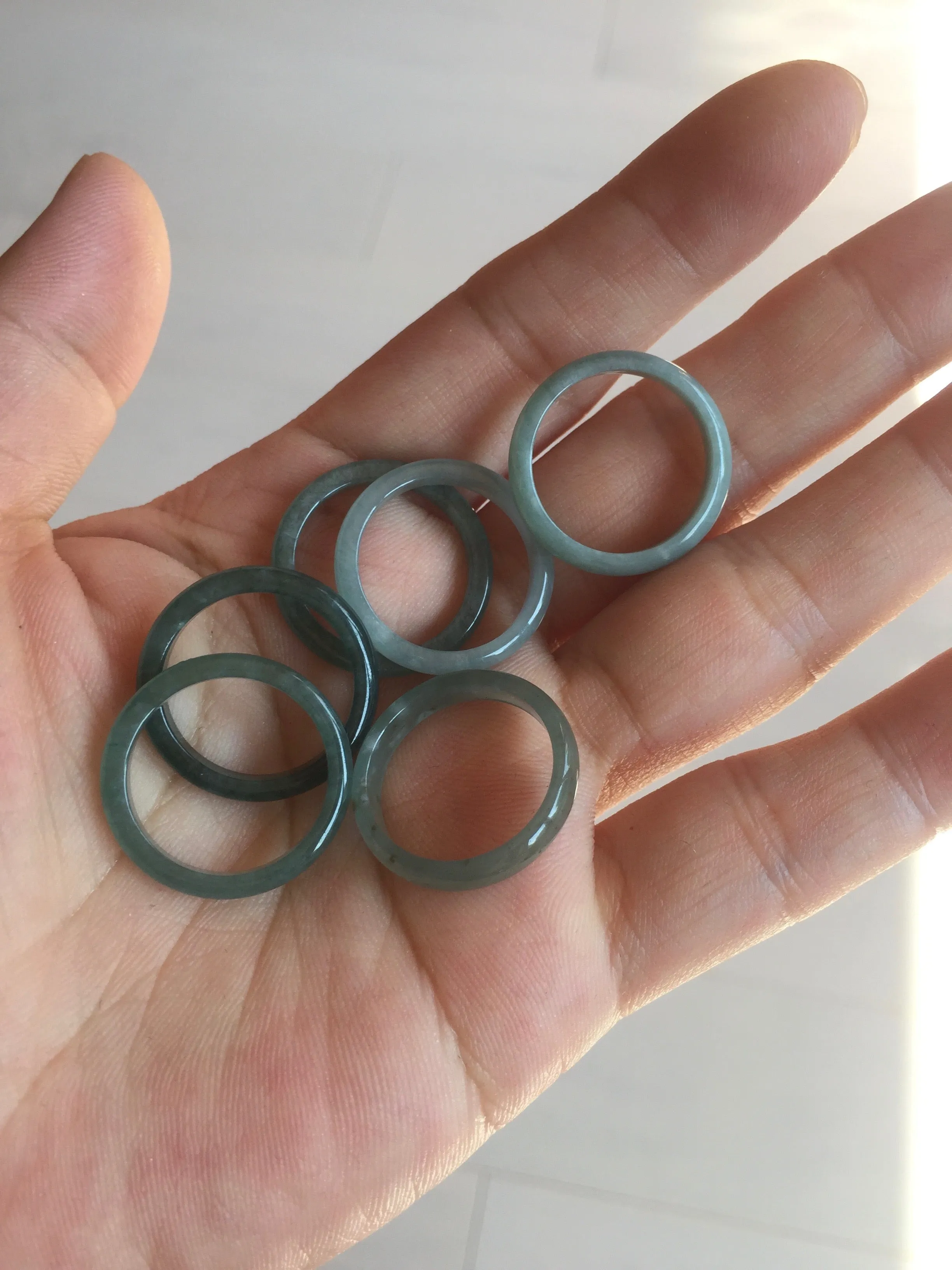 17.1mm 6 3/4 100% natural type A icy watery green/blue icy watery Guatemala jadeite jade band ring group BP80