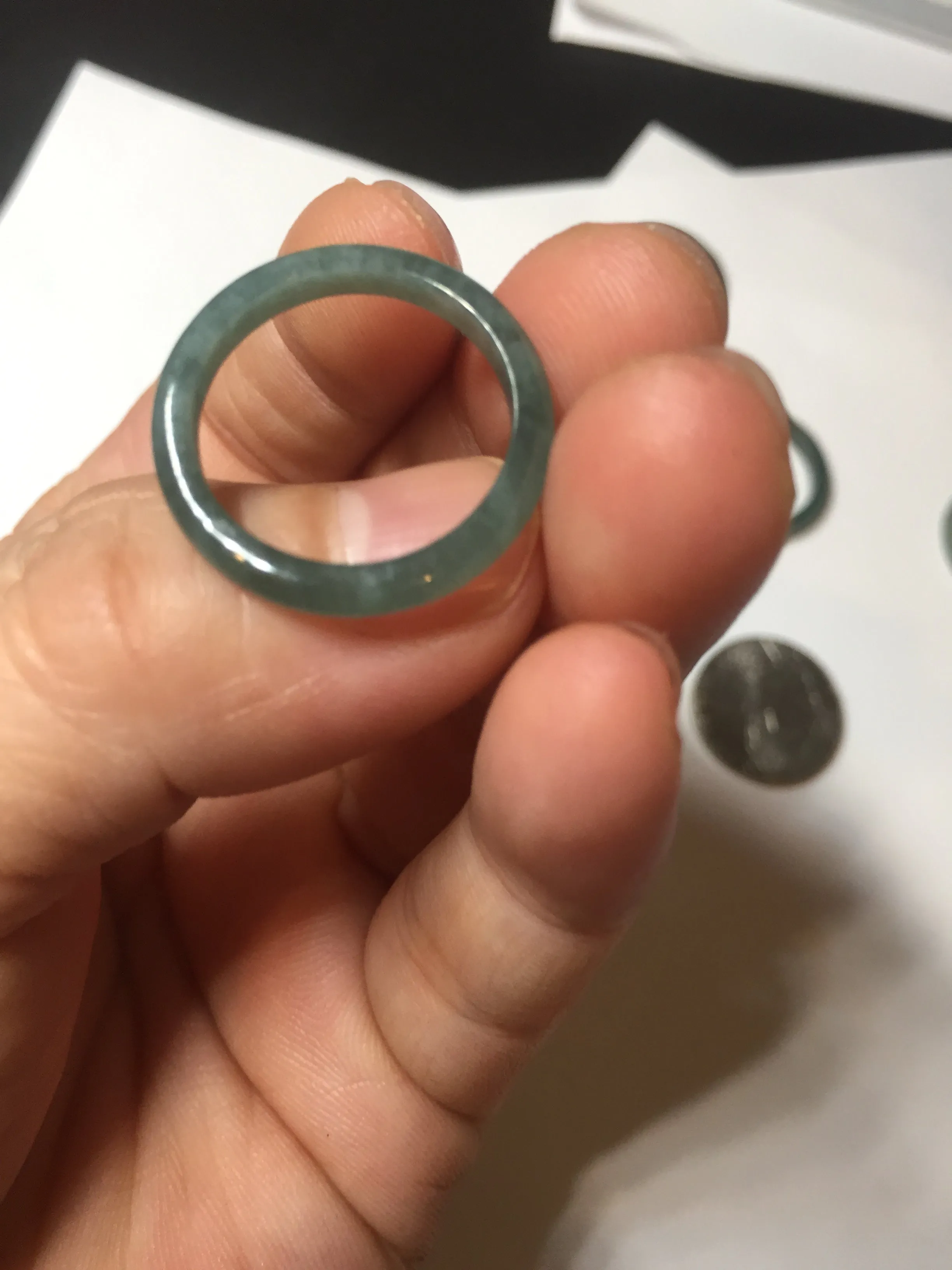 17.1mm 6 3/4 100% natural type A icy watery green/blue icy watery Guatemala jadeite jade band ring group BP80
