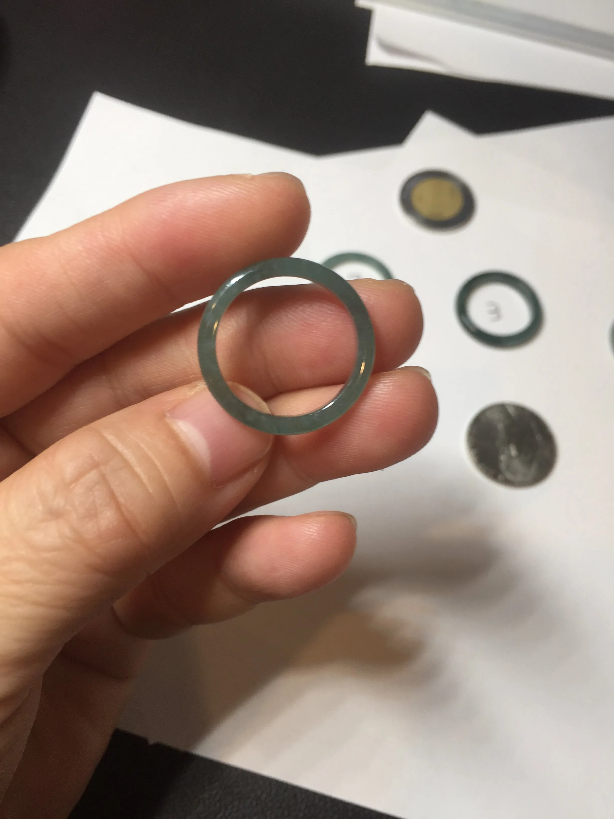 17.1mm 6 3/4 100% natural type A icy watery green/blue icy watery Guatemala jadeite jade band ring group BP80