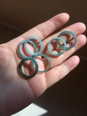 17.1mm 6 3/4 100% natural type A icy watery green/blue icy watery Guatemala jadeite jade band ring group BP80
