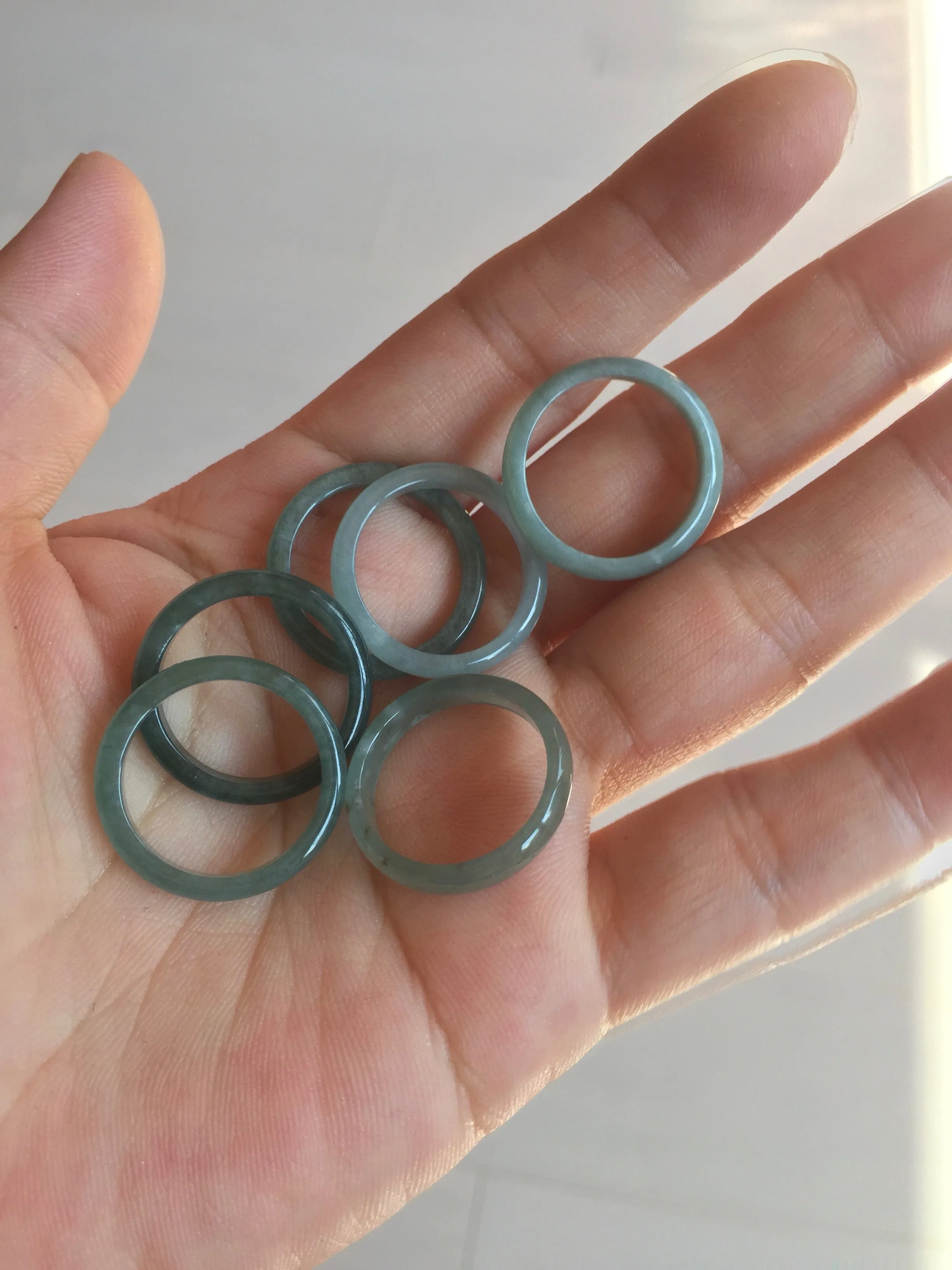 17.1mm 6 3/4 100% natural type A icy watery green/blue icy watery Guatemala jadeite jade band ring group BP80
